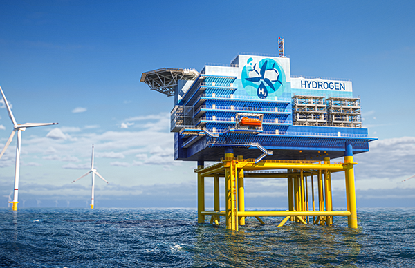 Animation of a possible decentralized production platform for offshore hydrogen. Model: Aquaventus e.V.